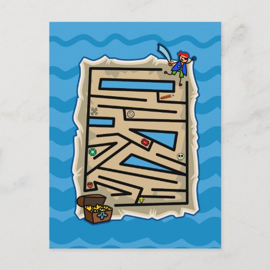 Boys Pirate Schatzsuche Puzzle Spiel Postkarte (Vorderseite)