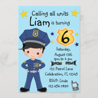 Boys Police Officer Birthday Einladung