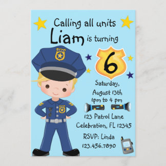 Boys Police Officer Birthday Einladung