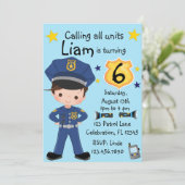 Boys Police Officer Birthday Einladung (Stehend Vorderseite)