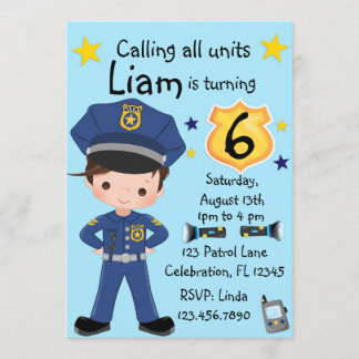 Boys Police Officer Birthday Einladung