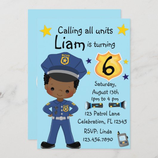 Boys Police Officer Birthday Einladung (Vorne/Hinten)