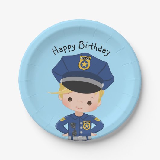 Boys Police Officer Happy Birthday Party Pappteller (Vorderseite)