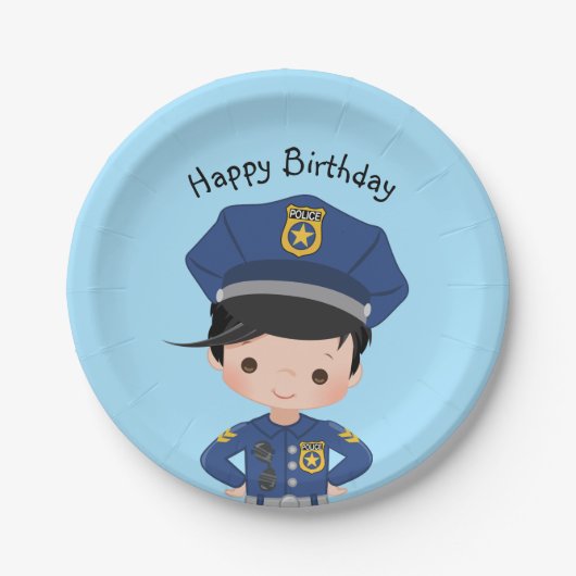 Boys Police Officer Happy Birthday Party Pappteller (Vorderseite)