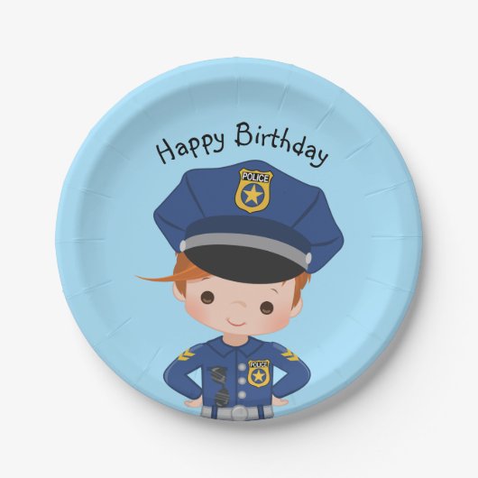 Boys Police Officer Happy Birthday Party Pappteller (Vorderseite)