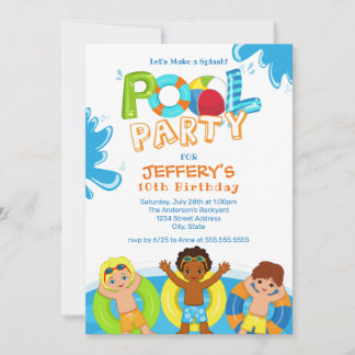 Boys Pool Party 10. Geburtstag Einladung