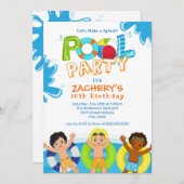 Boys Pool Party 10. Geburtstag Einladung (Vorne/Hinten)