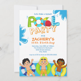 Boys Pool Party 10. Geburtstag Einladung