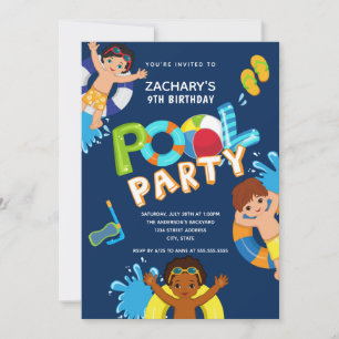 Boys Pool Party 9. Geburtstag Einladung