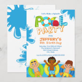 Boys Pool Party 9. Geburtstag Einladung (Vorne/Hinten)