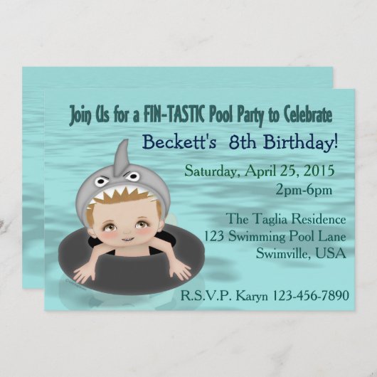 Boy's Pool Party Einladung (Vorne/Hinten)