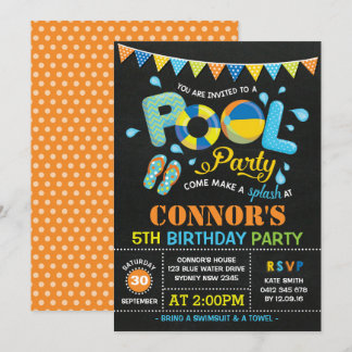 Boys Pool Party Geburtstag Chalkboard Einladung