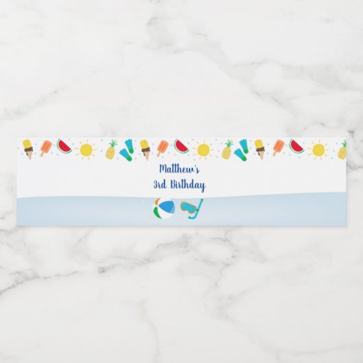 Boys Pool Party Geburtstag Wasserflaschenetikett (Einzelnes Label)