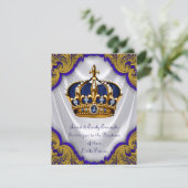 Boys Prince Baptism Royal Blue Gold Swirl Satin Einladung (Stehend Vorderseite)