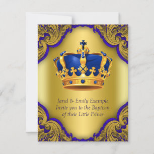 Boys Prince Taufe Royal Blue and Gold Crown Einladung