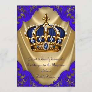 Boys Prince Taufe Royal Blue and Gold Satin Einladung