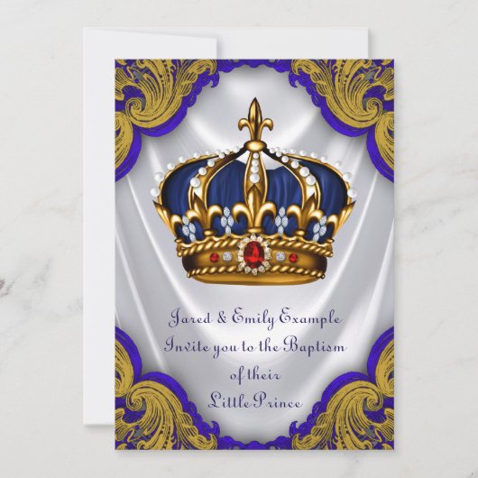 Boys Prince Taufe Royal Blue Gold Ruby Crown Einladung (Vorderseite)