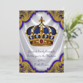 Boys Prince Taufe Royal Blue Gold Ruby Crown Einladung (Stehend Vorderseite)