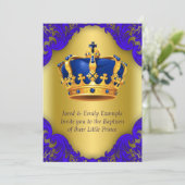 Boys Prince Taufe Royal Blue und Gold Einladung (Stehend Vorderseite)