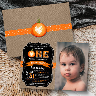 Boy's Pumpkin 1. Geburtstag Foto Einladung