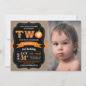 Boy's Pumpkin 2. Geburtstag Foto Einladung (Vorderseite)