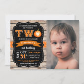 Boy's Pumpkin 2. Geburtstag Foto Einladung (Vorderseite)