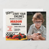 Boys Race Car Geburtstag Einladung mit Foto (Vorne/Hinten)