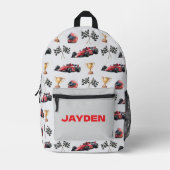 Boys Racing Car Pattern Personalised Name Bedruckter Rucksack (Vorderseite)