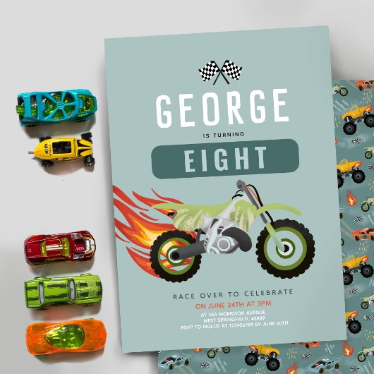 Boys Racing Motorrad Kindergeburtstag Einladung