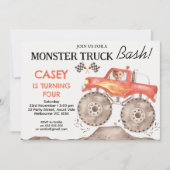 Boys Red Monster Truck Bash Geburtstag Einladung (Vorderseite)