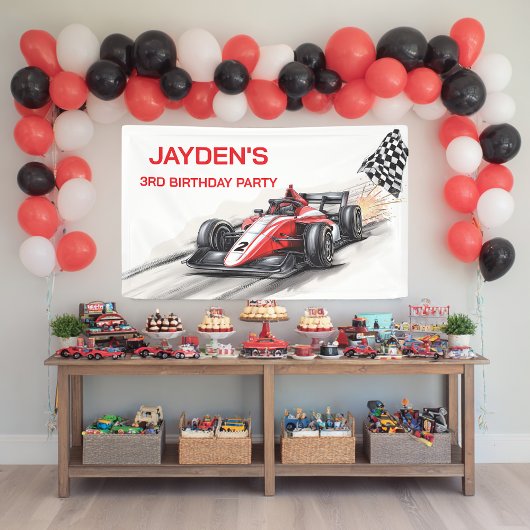 Boys Red Racing Car Birthday Party Banner