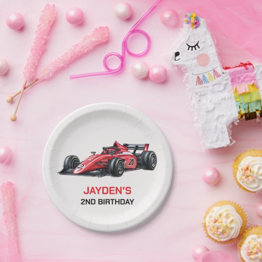 Boys Red Racing Car Birthday Party Plates Pappteller (Party)