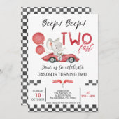 Boys Red Racing Car Elephant Zwei Fast 2. Geburtst Einladung (Vorne/Hinten)