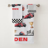 Boys Red Racing Car Pattern Personalised Badhandtuch Set (Insitu)