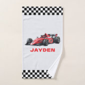 Boys Red Racing Car Pattern Personalised Badhandtuch Set (Handtuch)