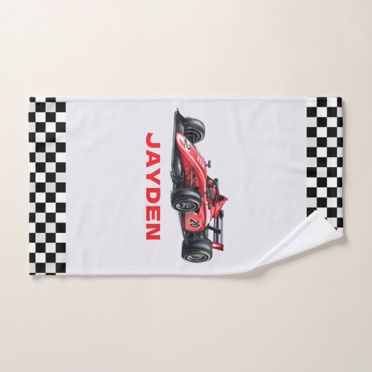 Boys Red Racing Car Pattern Personalised  Badhandtuch Set (Handtuch)