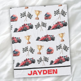Boys Red Racing Car Personalised Blanket Fleecedecke