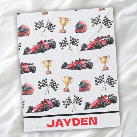 Boys Red Racing Car Personalised Blanket Fleecedecke
