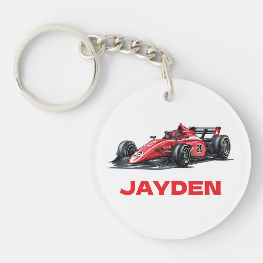 Boys Red Racing Car Personalised Keyring Schlüsselanhänger (Vorderseite)