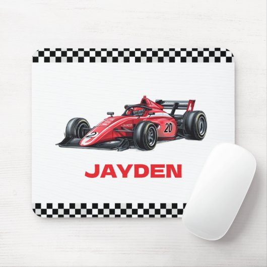 Boys Red Racing Car Personalised  Mousepad (Mit Mouse)