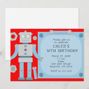 Boys Red Robot Custom Geburtstagsparty Einladungen