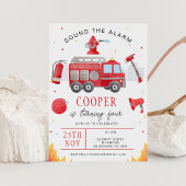 Boys Red Sound The Alarm Fire Truck Birthday Einladung