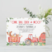 Boys Red Tractor Farm Animals Geburtstag Einladung (Stehend Vorderseite)