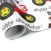 Boy's Red Traktor Name and Age Birthday Geschenk Geschenkpapier (Rolleneckpunkt)