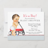 Boys Red Wagon Baby Dusche Einladung (Vorderseite)