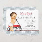Boys Red Wagon Baby Dusche Einladung (Vorne/Hinten)