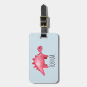 Boys Red Watercolor Dinosaurier und Name Kinder Gepäckanhänger (Vorderseite vertikal)