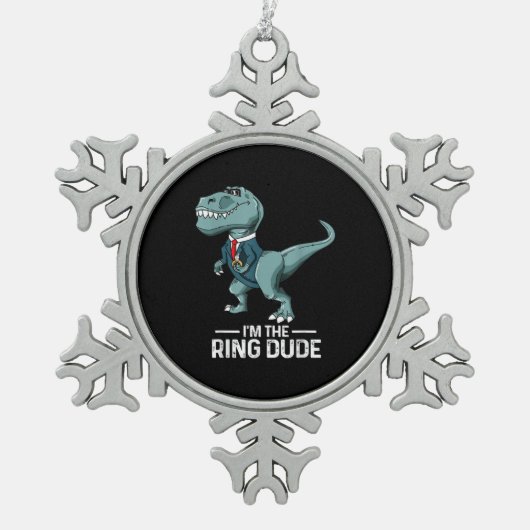 Boys Ring Bearer T-Rex Dinosaur Wedding Party Gesc Schneeflocken Zinn-Ornament (Vorderseite)