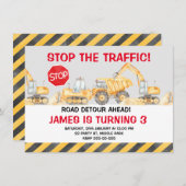 Boys Road Construction stoppen den Verkehr Geburts Einladung (Vorne/Hinten)