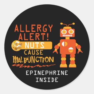 Boys Robot Tree Nut Peanut Allergie Alert Runder Aufkleber